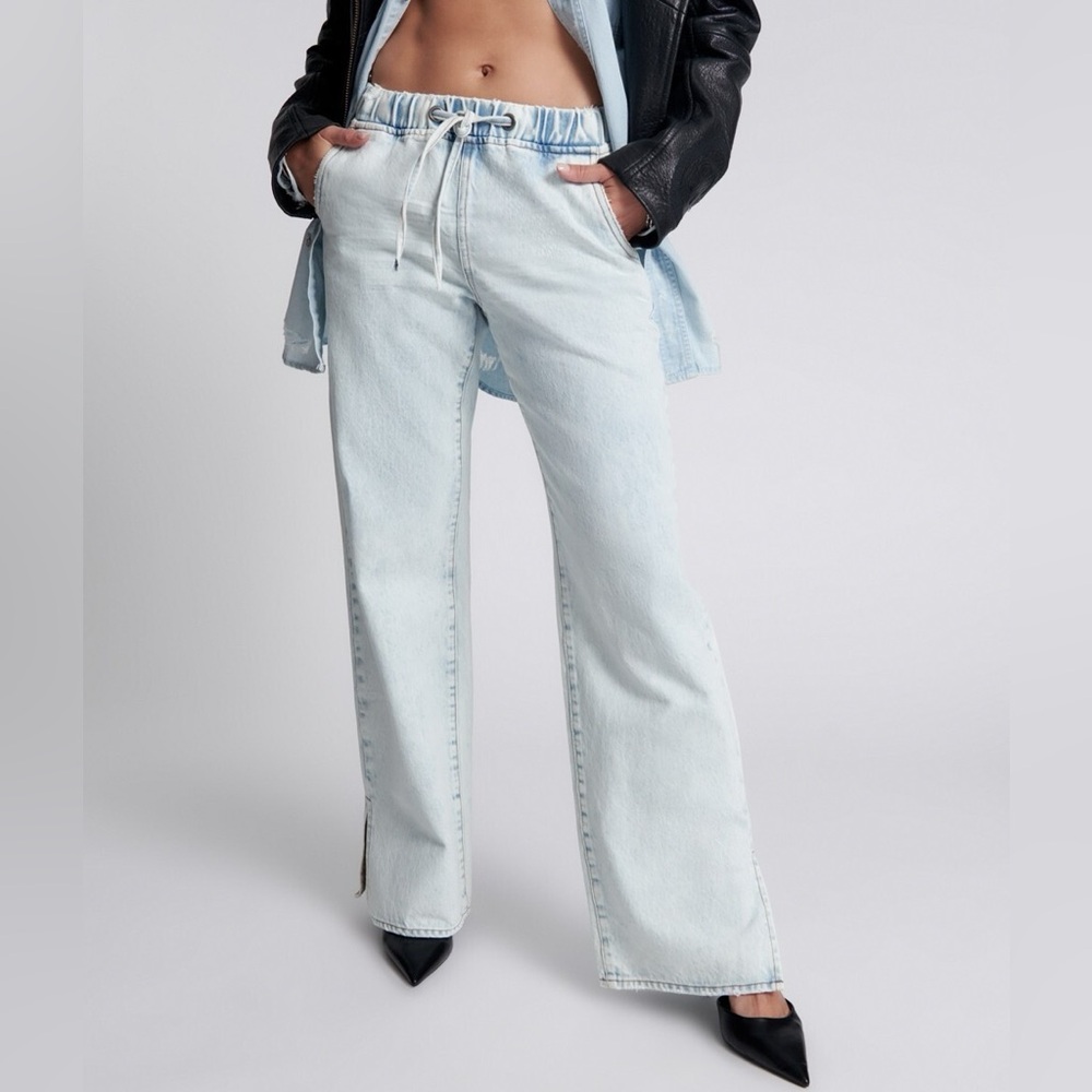 NWT Free People One Teaspoon Roadhouse Wide Leg Drawstring Jean in Florence - M